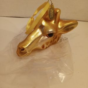Busch Gardens Giraffe Head Christmas Tree Ornament Blown Glass Glitter Dusted